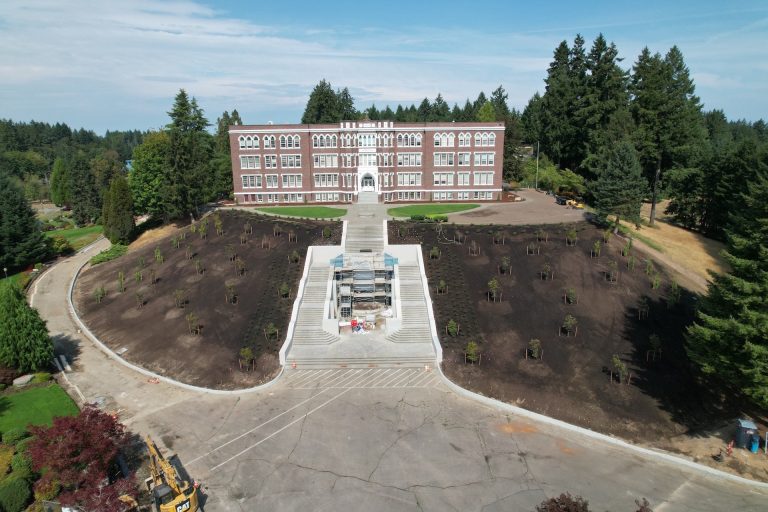 aerial photo of St. Martins college landscape project