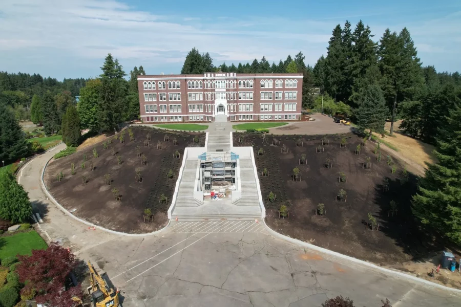 aerial photo of St. Martins college landscape project